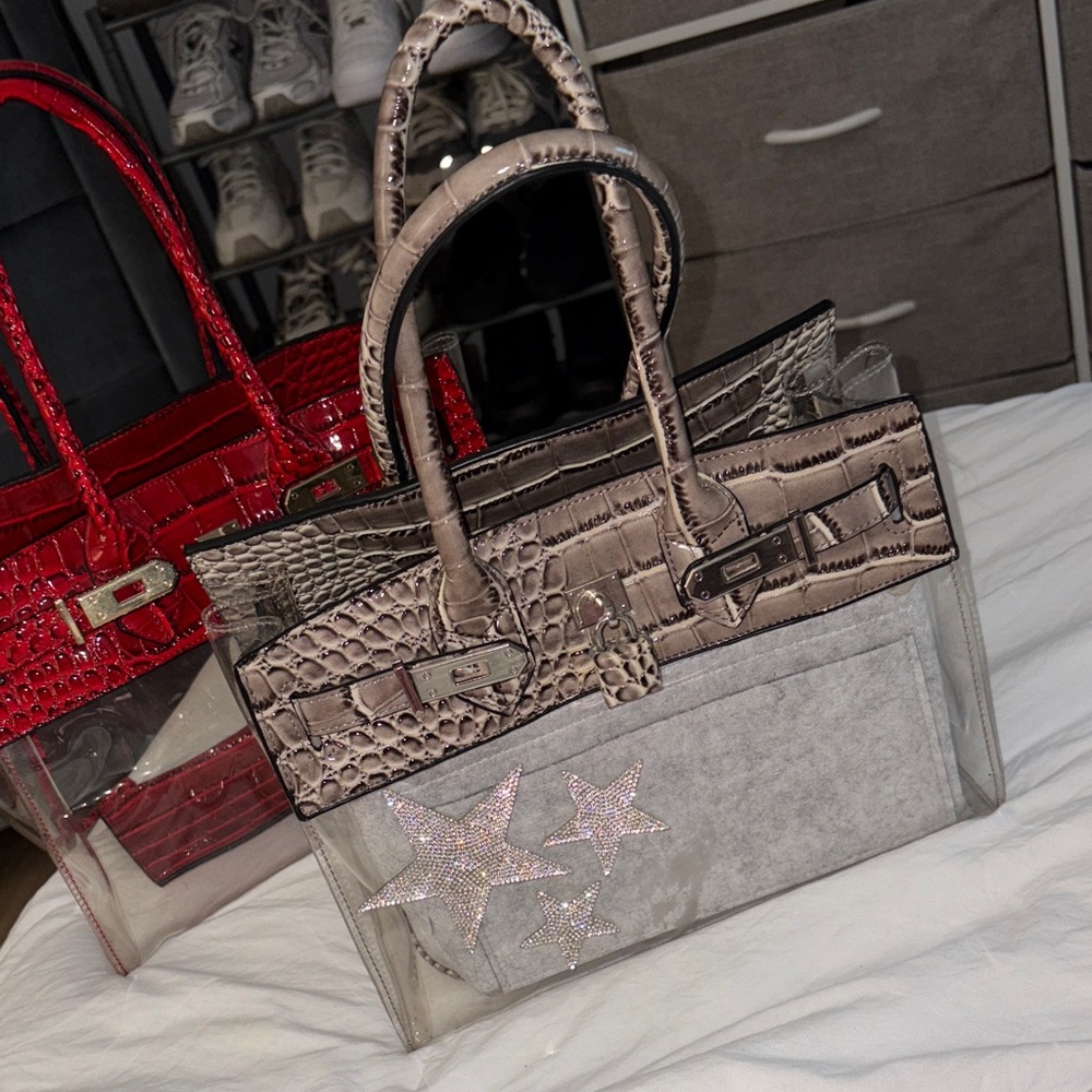 Elegant Gray and Tan Handbag